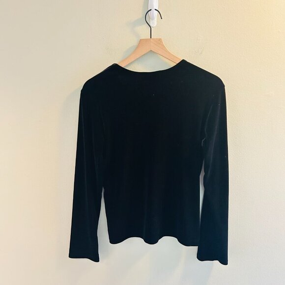 Eddie Bauer Long Sleeve Velvet Top Womens Size Medium Black V-Neck Blouse 90s - Picture 8 of 10
